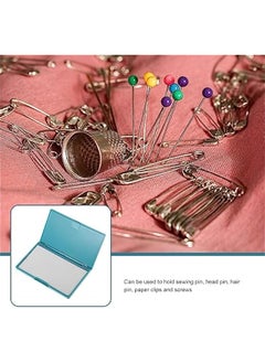 ماركة غير محددة Sewing Needle Case Magnetic Needle Case Sewing Needle Storage Slim Line Magnetic Box Pin Holder Small Metal Objects Organizer Blue Sewing Supply Organizer  - Image 5