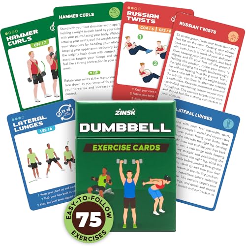 Zinsk 75 Dumbbell Workout Cards – 3.5” x 2.5” Full Body Weight Training Exercise Deck – At-Home Fitness Guide for Men and Women – Get Stronger With 12 Pre-Made Strength Workouts - Image 1