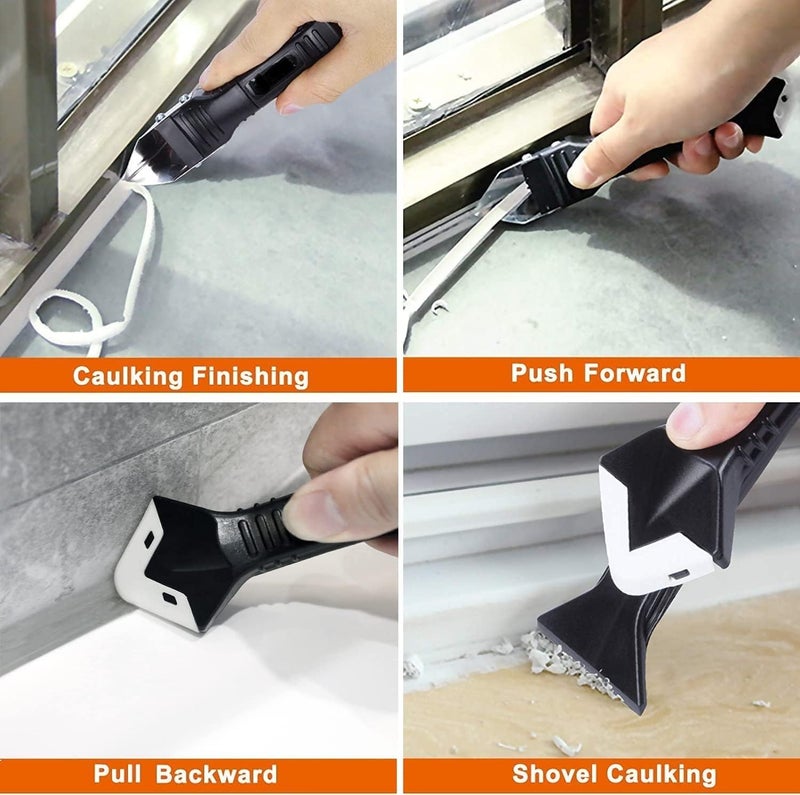 SHOPOLIFE Scraper for Silicone Cleaning 3 in 1 Silicone Caulking Kit Extra Silicone Remover on Tiles Gap Sealant Finishing Reuse and Replaceable 4 Pads  - Image 5