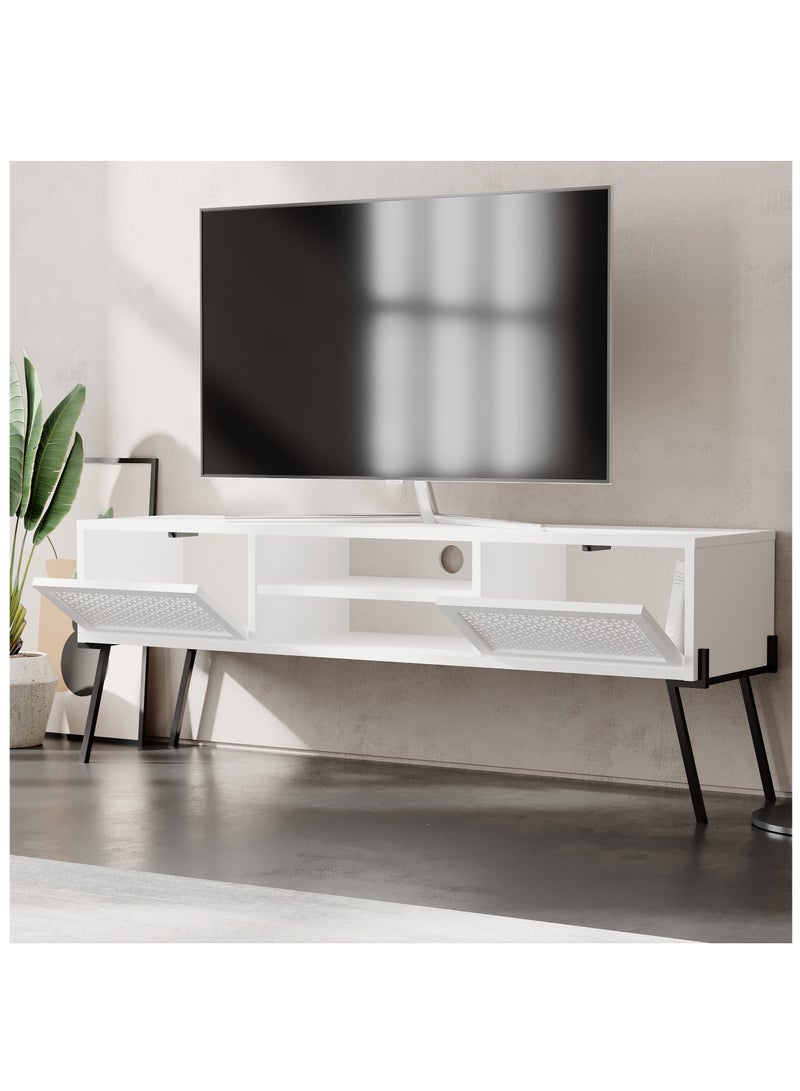 موراه حامل تلفزيون موراه هوم نايف، بابان، رف واحد مفتوح، حتى ٥٥ بوصة | حامل تلفزيون عصري بأرجل معدنية | خزانة تخزين لغرفة المعيشة | ١٤٠×٣٥٫٦×٥٠٫٧ سم (أبيض) - Image 2