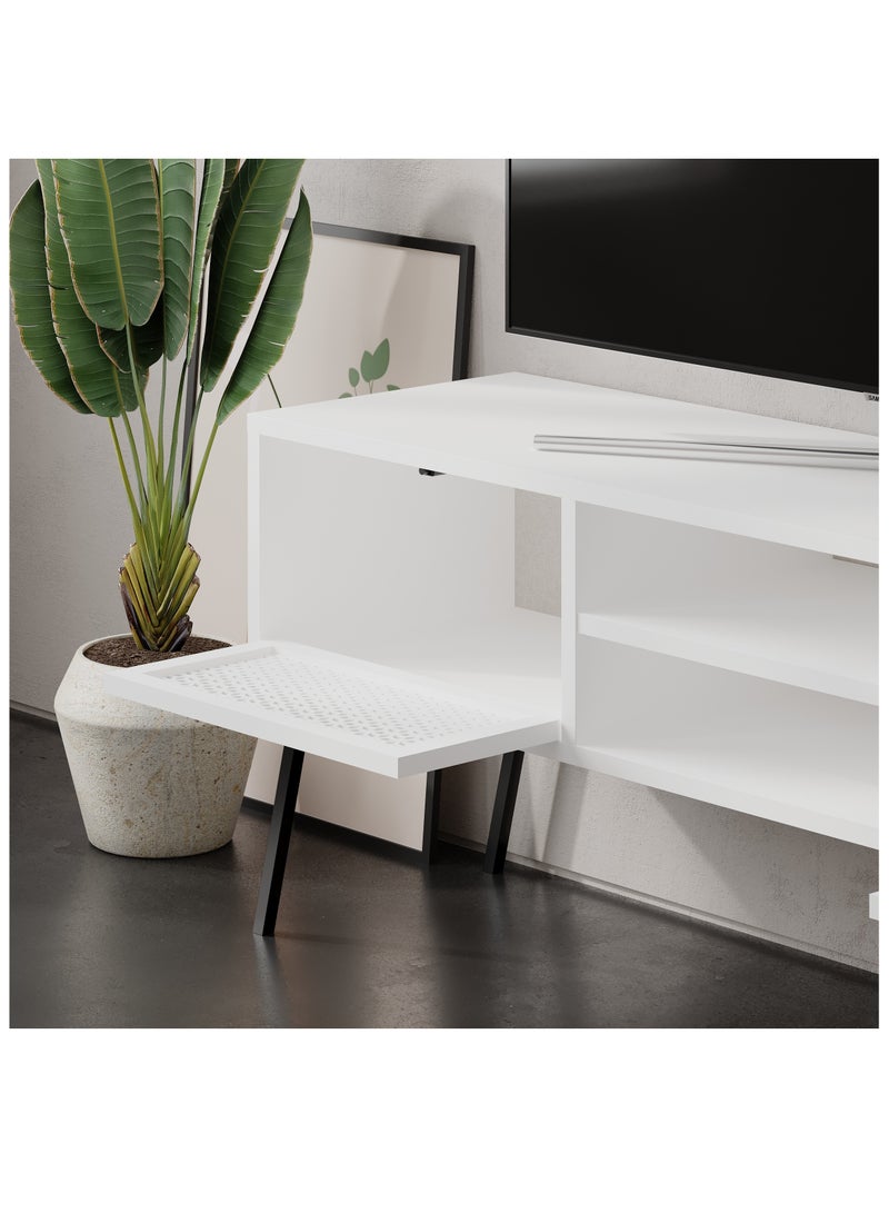 موراه حامل تلفزيون موراه هوم نايف، بابان، رف واحد مفتوح، حتى ٥٥ بوصة | حامل تلفزيون عصري بأرجل معدنية | خزانة تخزين لغرفة المعيشة | ١٤٠×٣٥٫٦×٥٠٫٧ سم (أبيض) - Image 3