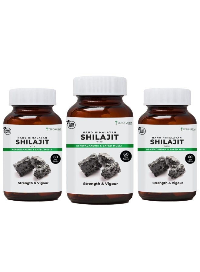 ZEROHARM Nano Himalayan Shilajit With Ashwagandha, Safed Musli & Goksura | Boosts Fitness, Stamina | Improves Energy, Performance & Helps Manage Stress | For Men and Women | 180 Shilajit Tablets - Image 1