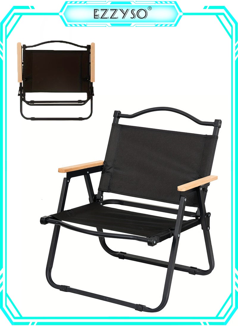 EzzySo - Luxury Camping Folding Chair – Sturdy, Comfortable, and Portable Outdoor Chair with Solid Wood Armrest, Thickened Steel Frame, and 250lbs Load Capacity – Ideal for Camping, Picnic, and Outdoor Adventures - Image 1