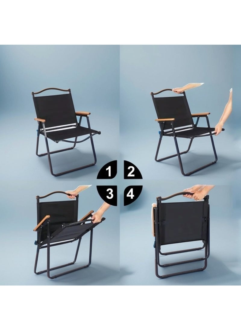 EzzySo - Luxury Camping Folding Chair – Sturdy, Comfortable, and Portable Outdoor Chair with Solid Wood Armrest, Thickened Steel Frame, and 250lbs Load Capacity – Ideal for Camping, Picnic, and Outdoor Adventures - Image 1