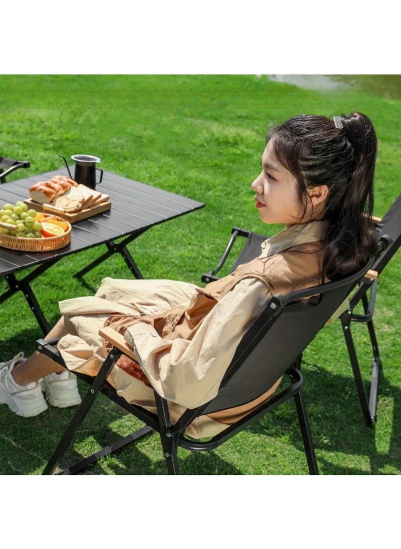 EzzySo - Luxury Camping Folding Chair – Sturdy, Comfortable, and Portable Outdoor Chair with Solid Wood Armrest, Thickened Steel Frame, and 250lbs Load Capacity – Ideal for Camping, Picnic, and Outdoor Adventures - Image 1
