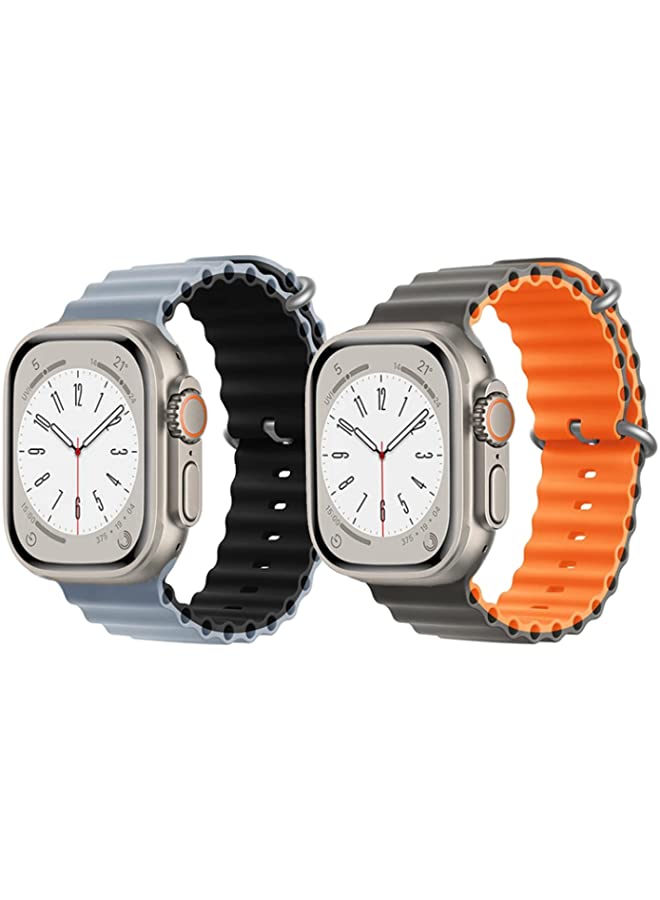 IAF Silicone Ocean Band Strap for Apple Watch Ultra 8 49mm Light Blue/Black Double Side Strap with Gray/Orange Double Side Strap Set of 2