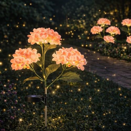 hardoll Solar Decorative Light Hydrangea Flower Shaped RGB Color LED lamp for Waterproof Outdoor Home Garden Yard(Pink Color-Pack of 1) - Image 1