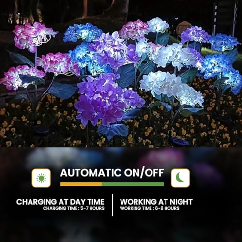 hardoll Solar Decorative Light Hydrangea Flower Shaped RGB Color LED lamp for Waterproof Outdoor Home Garden Yard(Pink Color-Pack of 1) - Image 3