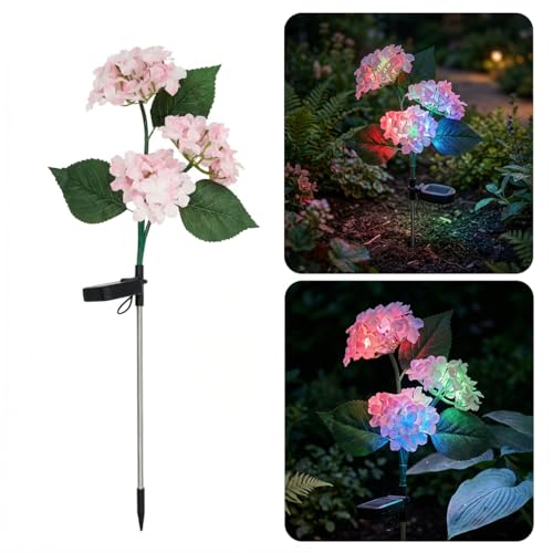 hardoll Solar Decorative Light Hydrangea Flower Shaped RGB Color LED lamp for Waterproof Outdoor Home Garden Yard(Pink Color-Pack of 1) - Image 2
