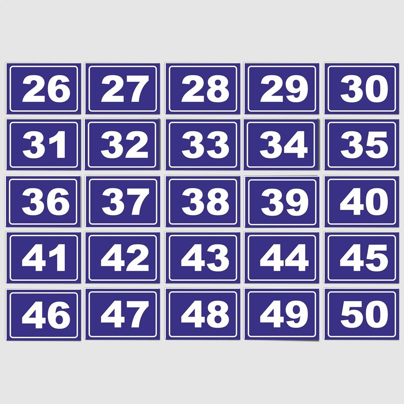 ATTRACTSO - 26 to 50 Number plates use for School Banch | Employees Tables | Mandir | Room l Seat | Library Rack | Material Vinyl with 3mm sunboard (Size 5"*3.5") - Image 1