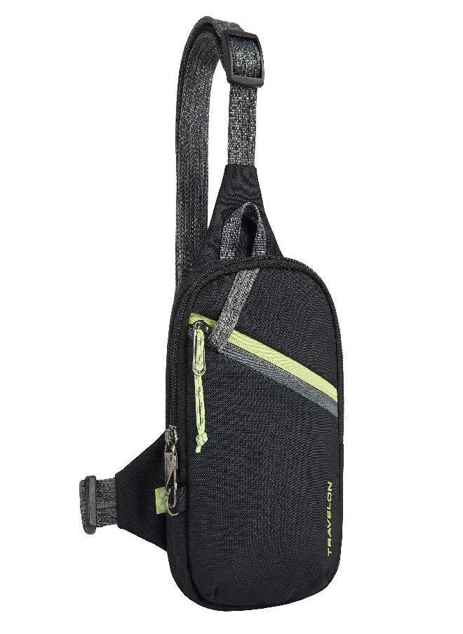 Travelon Greenlander Sustainable Anti-Theft Compact Sling, Jet Black, 5" W X 7.25" H X 1.75" D  - Image 3