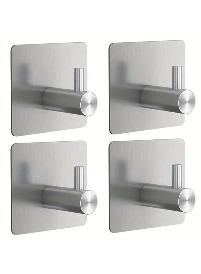 4Pcs Silvery Stainless Steel Self Adhesive Towel Hooks Waterproof For Shower Walls Heavy Duty For Bathroom Kitchen - Image 1