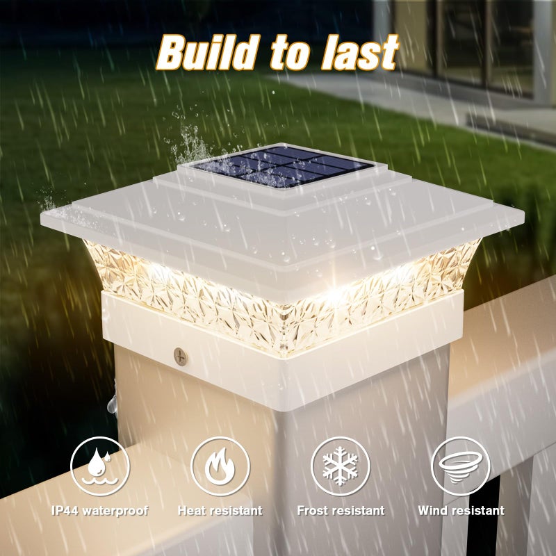 JOFIOS Solar Post Cap Lights Outdoor 12pack, Waterproof Fence Post Lights with 16 Ultra Bright LEDs Fit 4x4/5x5/6x6 Wood/Vinyl Posts, White Deck Post Lights with Warm/Cool White for Garden Patio Porch Yard - Image 3