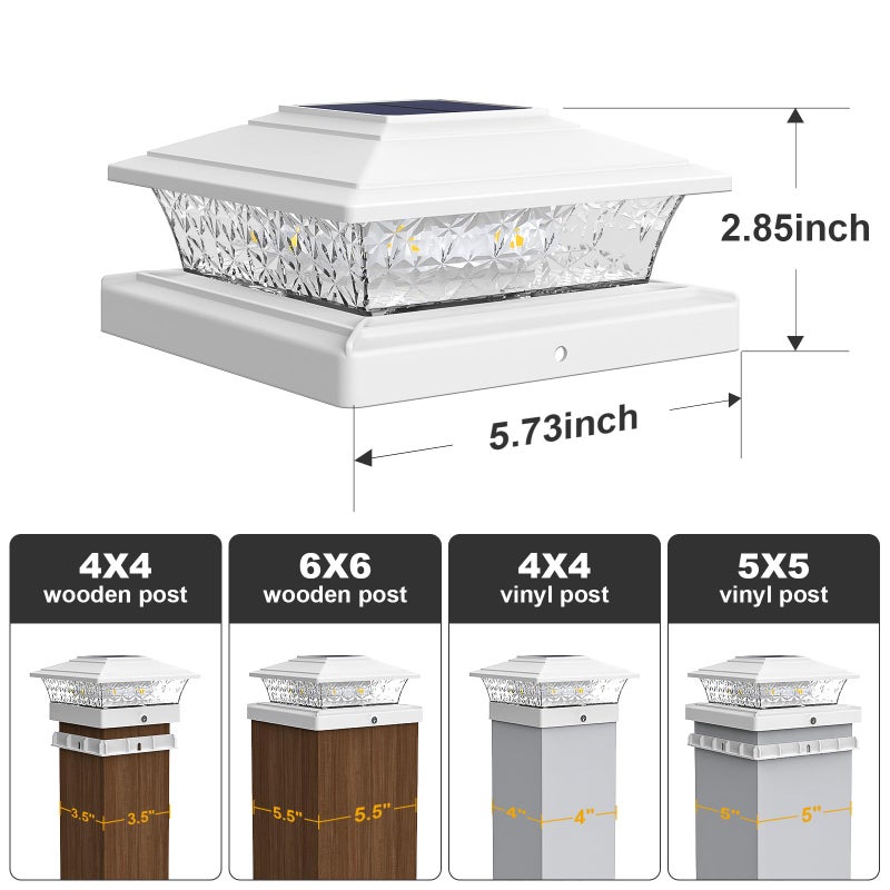 JOFIOS Solar Post Cap Lights Outdoor 12pack, Waterproof Fence Post Lights with 16 Ultra Bright LEDs Fit 4x4/5x5/6x6 Wood/Vinyl Posts, White Deck Post Lights with Warm/Cool White for Garden Patio Porch Yard - Image 5