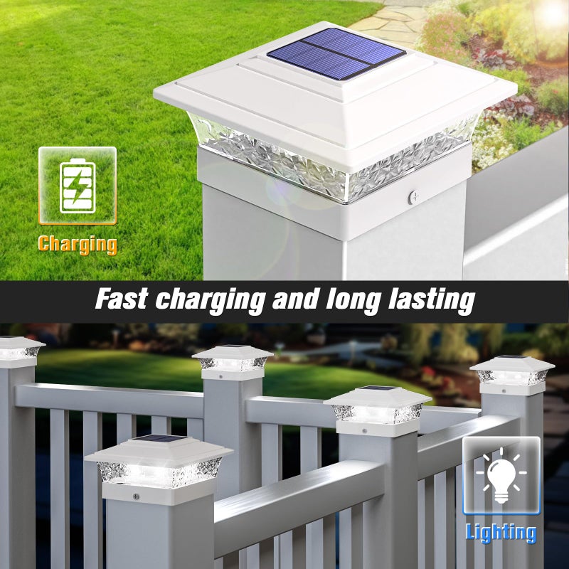JOFIOS Solar Post Cap Lights Outdoor 12pack, Waterproof Fence Post Lights with 16 Ultra Bright LEDs Fit 4x4/5x5/6x6 Wood/Vinyl Posts, White Deck Post Lights with Warm/Cool White for Garden Patio Porch Yard - Image 2