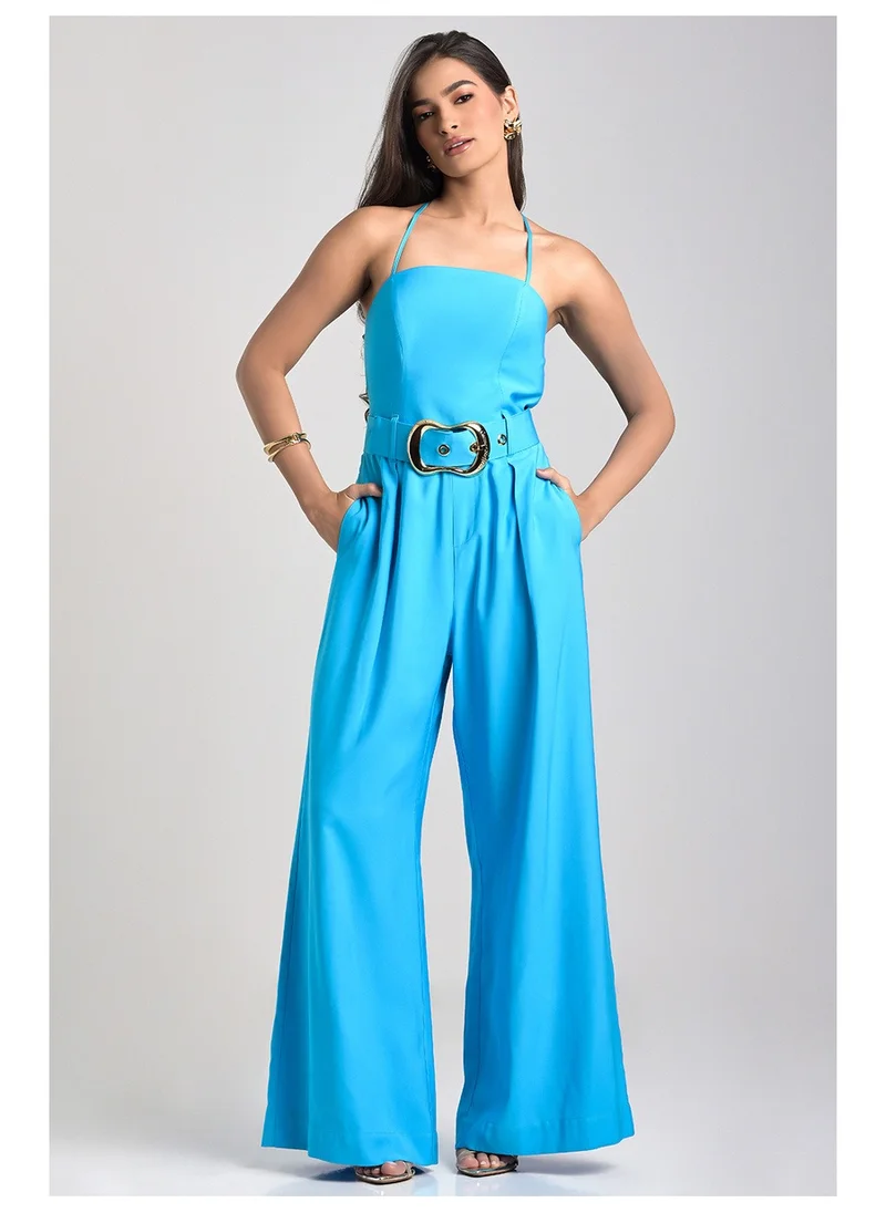 Blue Jumpsuit with Back Tie