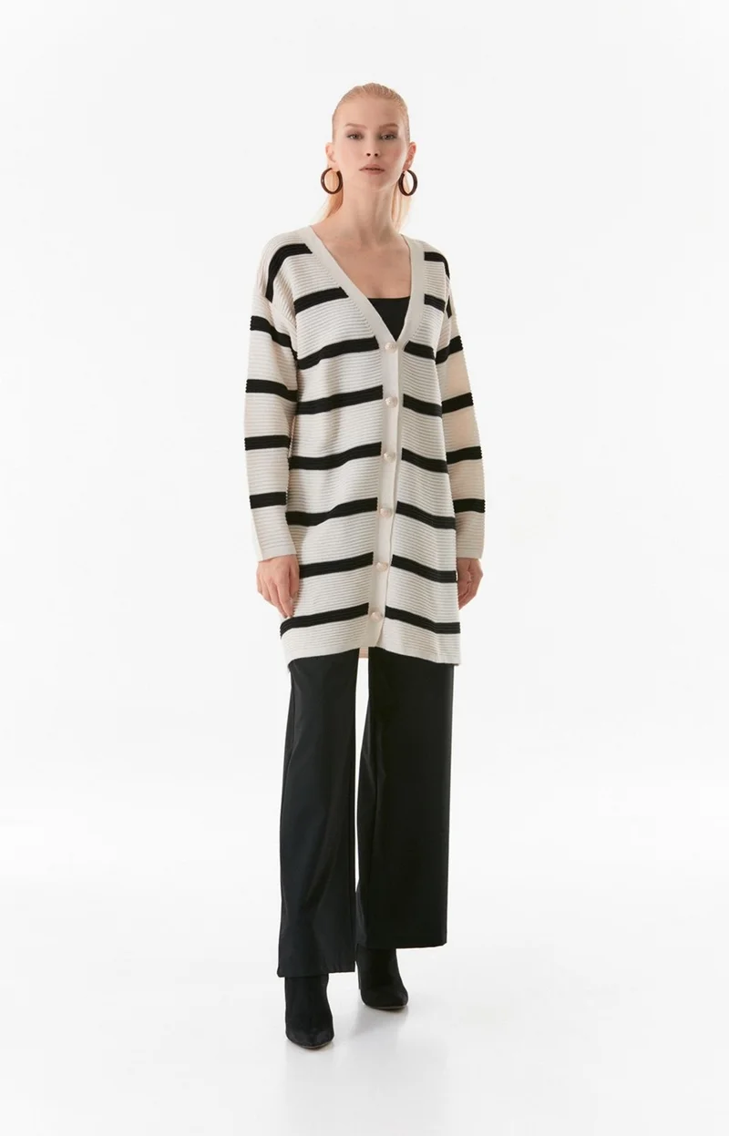 فولامودا Striped Buttoned Knitted Cardigan