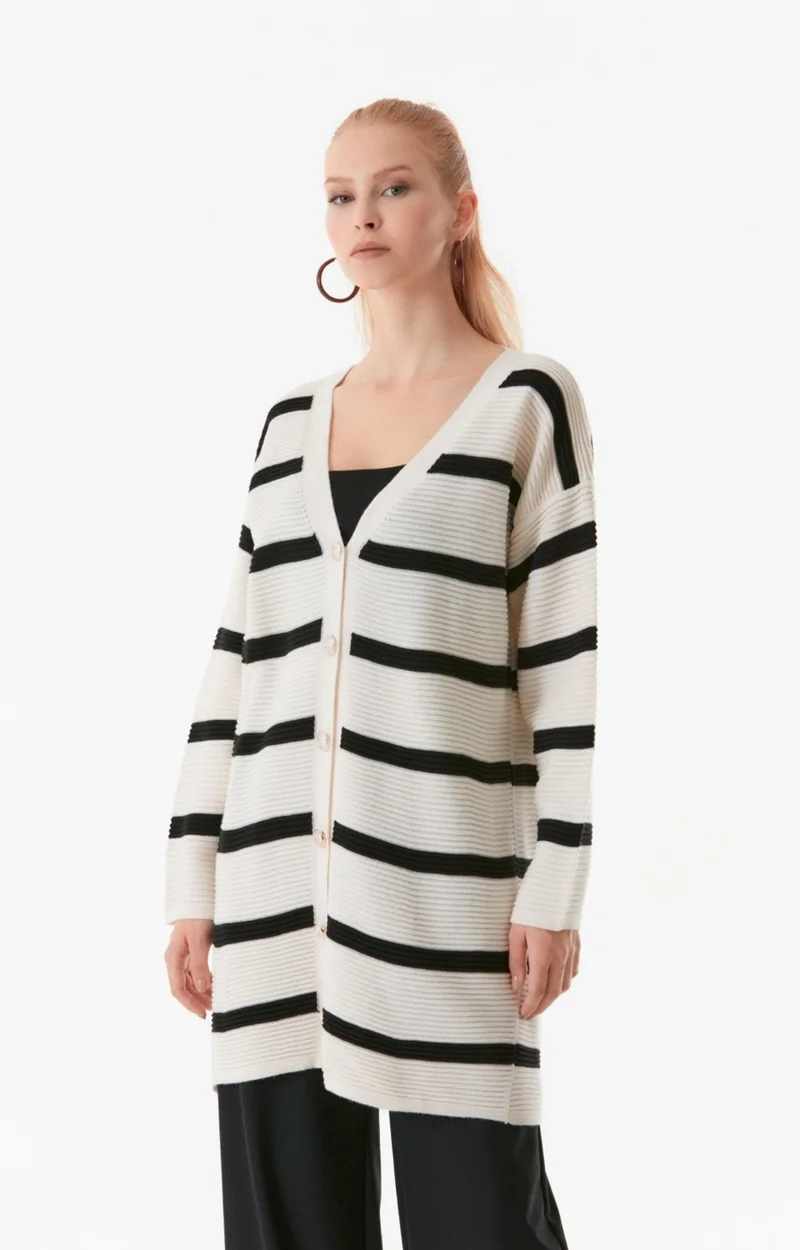 فولامودا Striped Buttoned Knitted Cardigan
