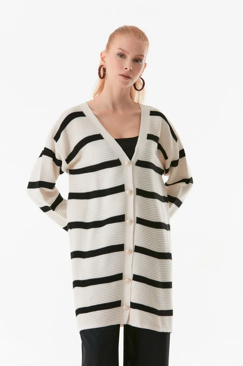 فولامودا Striped Buttoned Knitted Cardigan