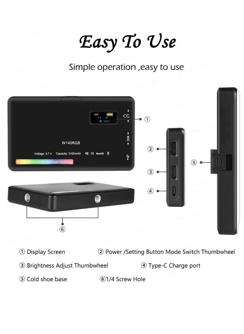 Generic W140 RGB Video Light, Portable LED Camera Light Panel 0-360 Full Color, CRI95+ 2500K-9000K Dimmable 20 Lighting Effects, 3000mAH Rechargeable LED Lighting for Photography, Video Conference, TikTok  - Image 3