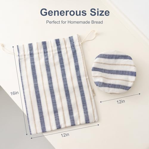 GobiSea Linen Bread Bag for Homemade Sourdough Bread with Proofing Cover, Reusable Linen Sourdough Bread Storage Bag - Plastic Lined - with Proofing Bowl Cover - Image 5