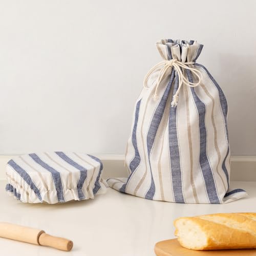 GobiSea Linen Bread Bag for Homemade Sourdough Bread with Proofing Cover, Reusable Linen Sourdough Bread Storage Bag - Plastic Lined - with Proofing Bowl Cover - Image 1