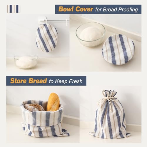 GobiSea Linen Bread Bag for Homemade Sourdough Bread with Proofing Cover, Reusable Linen Sourdough Bread Storage Bag - Plastic Lined - with Proofing Bowl Cover - Image 3