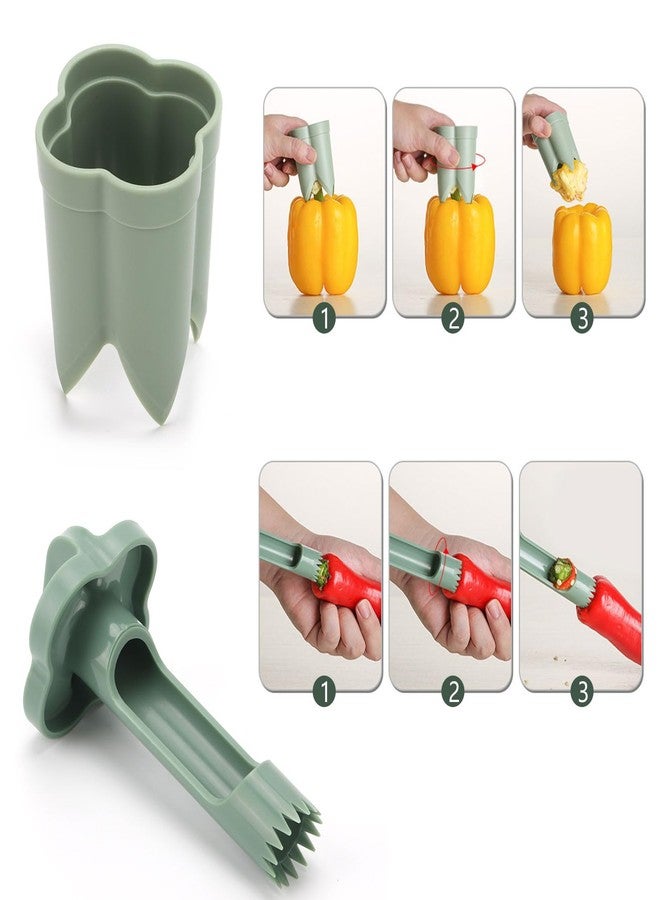 LoveBB 4 PCS Pepper Corer, Upgrade 2 in 1 Pepper Seed Corer Remover Tool Bell Pepper Cutter, Beige Green - Image 5