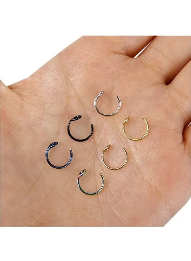 واي جيه 6 قطع من حلقات الأنف المزيفة غير المثقوبة، حلقات أنف غير مثقوبة من الفولاذ المقاوم للصدأ، مجوهرات حلقات الأنف للنساء والرجال، هدية للنساء والفتيات والفتيات المراهقات والرجال. - Image 3