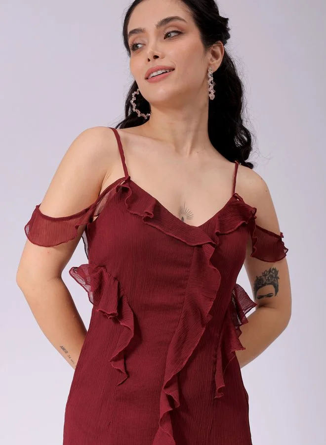 Freehand Women A-Line Casual Solid Ruffle Dress