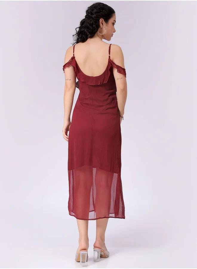 Freehand Women A-Line Casual Solid Ruffle Dress