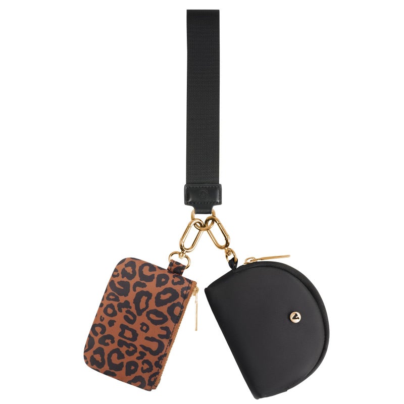 VUTUXA KeyChain Wallet Wristlet Wallets For Women Mini Zip Dual Pouch Wristlet (black+leopard) - Image 1