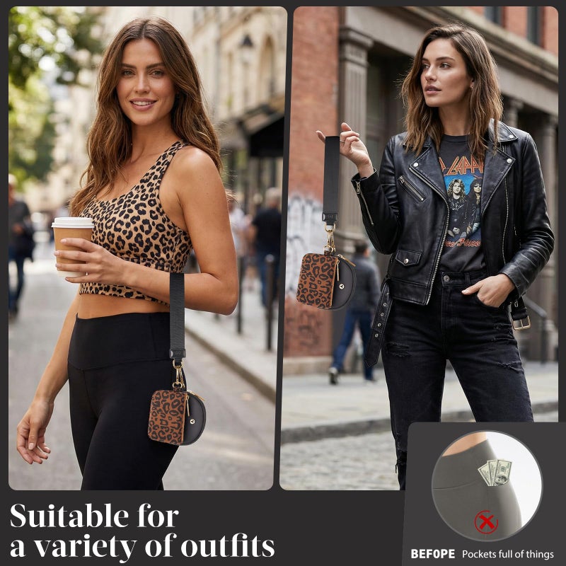 VUTUXA KeyChain Wallet Wristlet Wallets For Women Mini Zip Dual Pouch Wristlet (black+leopard) - Image 3