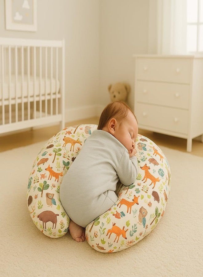 Proliva وسادة بروليفا للرضاعة الطبيعية للأطفال حديثي الولادة مع غطاء قابل للفصل، وسادة الرضاعة الطبيعية ووسادة الأمومة، مجموعة دعم لوسادة الرضاعة الطبيعية وسرير الأم (لون الغابة - أبيض) - Image 1