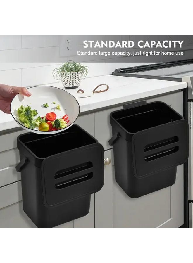سلة سماد مطبخية سوداء كبيرة السعة مع غطاء مانح للروائح ومقبض - Image 1