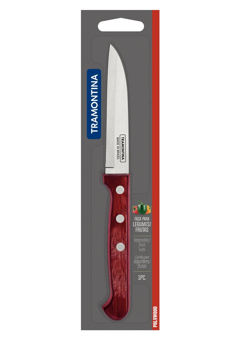 ترامونتينا Tramontina Polywood 3 Inches Paring and Fruit Knife with Stainless Steel Blade and Red Dishwasher Safe Treated Handle