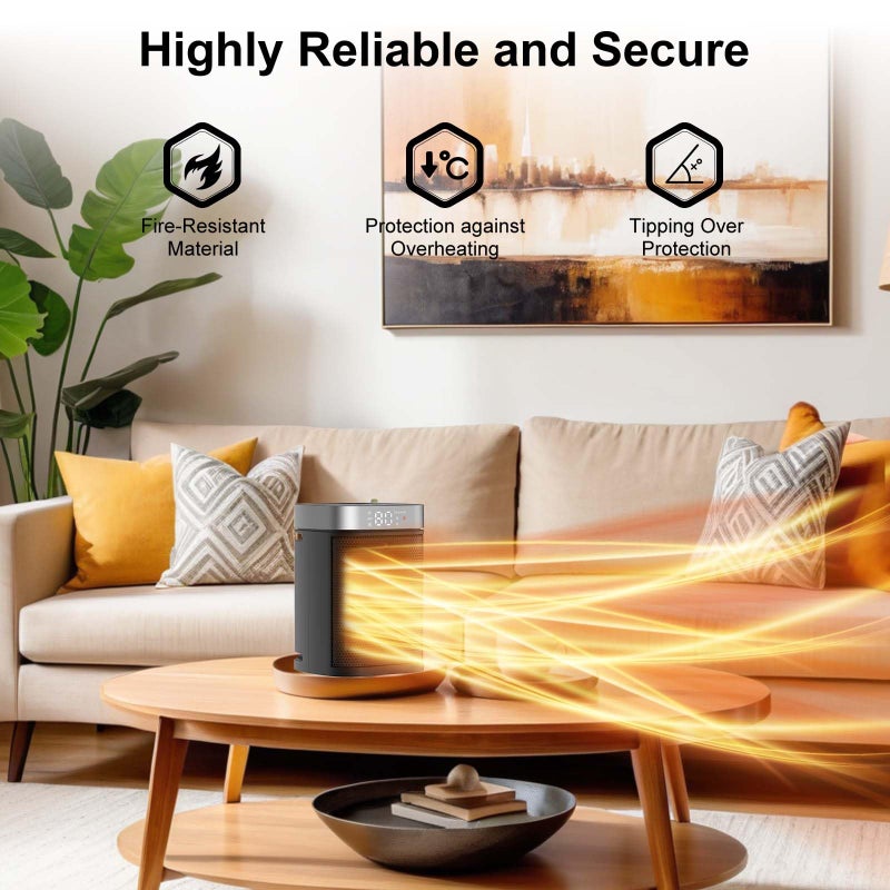 WINHL Portable Space Heater, Three Heating Modes (700W/1000W/1500W), with Remote Control, 1-12H Timer Electric Heaters, Ideal for Home, Office, and Bedroom Indoor Use - Image 2