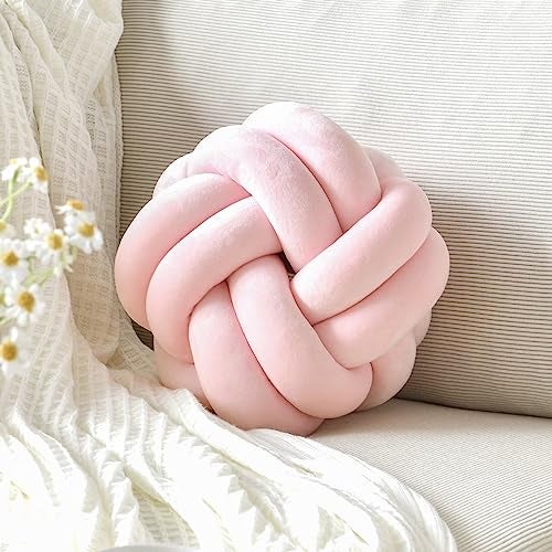 VBGYA Knot Pillow Ball Soft Decorative Throw Pillows 11 Inch Round Plush Knotted Cushion Light Pink Modern Home Decor for Bedroom Sofa Couch