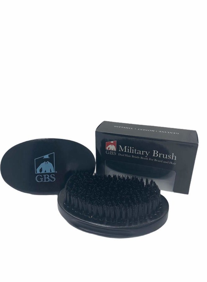 G.B.S Military Style Dual Bristle Beard and Hair Brush - Hi-Gloss Wood, Animal-free Vegan Bristles, Over 2,000 Firm Bristles for Daily Grooming (BLACK) - Image 1