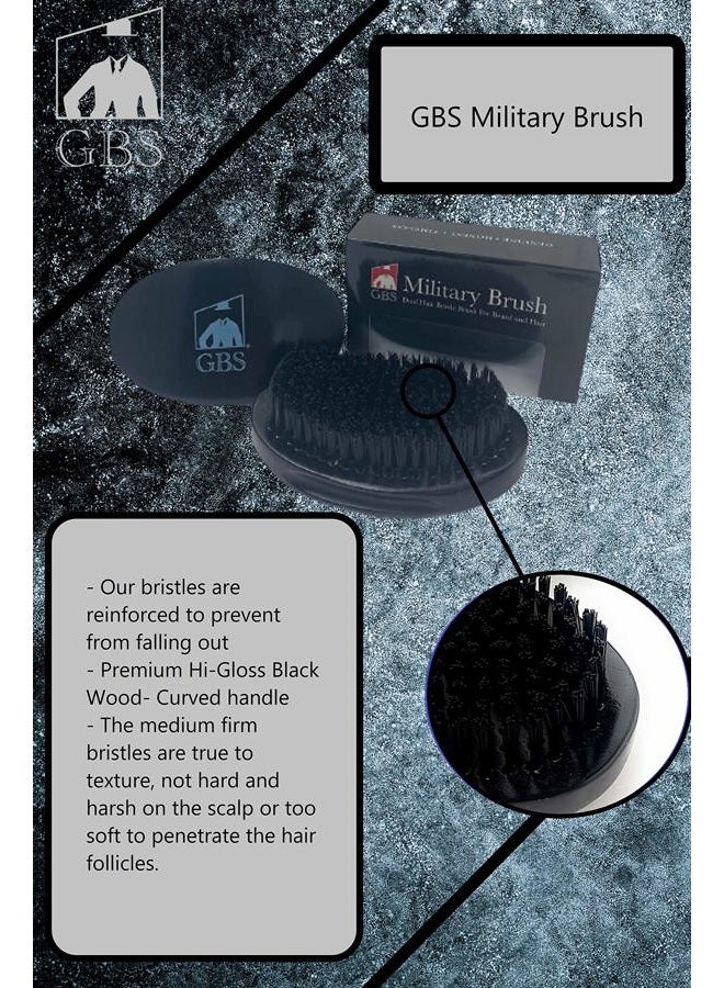G.B.S Military Style Dual Bristle Beard and Hair Brush - Hi-Gloss Wood, Animal-free Vegan Bristles, Over 2,000 Firm Bristles for Daily Grooming (BLACK) - Image 2