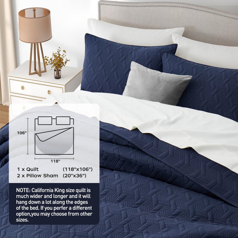 Lavsiry Navy Oversized California Cal King Size Quilt Bedding Set with Pillow Shams, Summer Lightweight Bedspread Coverlet, Soft Quilted Blanket Thin Comforter for All Seasons - Image 4