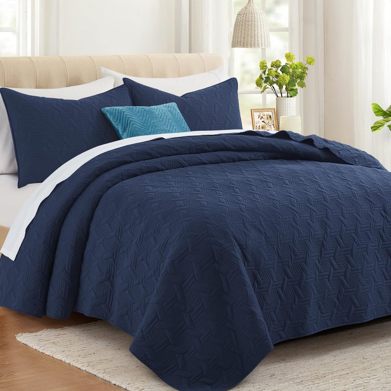 Lavsiry Navy Oversized California Cal King Size Quilt Bedding Set with Pillow Shams, Summer Lightweight Bedspread Coverlet, Soft Quilted Blanket Thin Comforter for All Seasons - Image 1
