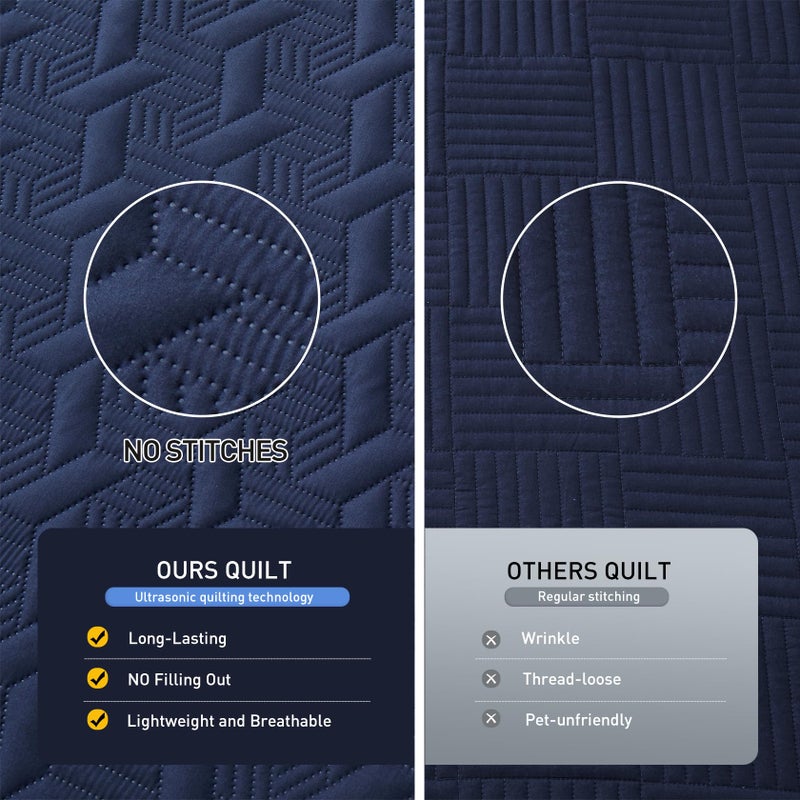 Lavsiry Navy Oversized California Cal King Size Quilt Bedding Set with Pillow Shams, Summer Lightweight Bedspread Coverlet, Soft Quilted Blanket Thin Comforter for All Seasons - Image 3