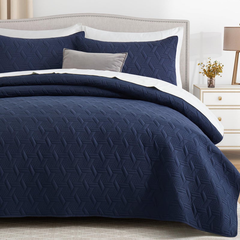 Lavsiry Navy Oversized California Cal King Size Quilt Bedding Set with Pillow Shams, Summer Lightweight Bedspread Coverlet, Soft Quilted Blanket Thin Comforter for All Seasons - Image 2