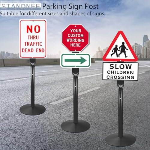 STANDNEE Parking Sign Post Heavy Duty 49" Sign Base Cast Iron Sign Stand, Movable Parking Sign Stand for Hanging Signs (Black-1 Pack-20 lbs) - Image 2