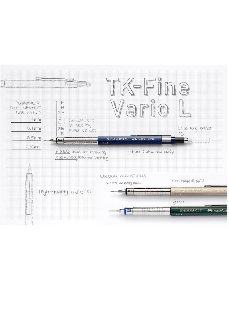 FABER-CASTELL - Faber-Castell Mechanical Pencil TK-Fine Vario L 0.35mm Champagne Gold, Soft: anti-lead cushion mechanism for general writing hard: lead fixing mechanism for drawing and design - Image 1