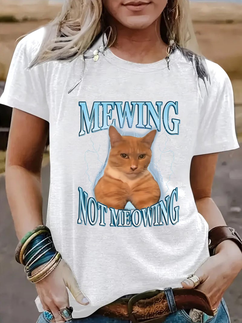 Summer Women'S Pattern Cat Crew Neck Short Sleeve Casual Fashion Explosion T-Shirt - Image 1