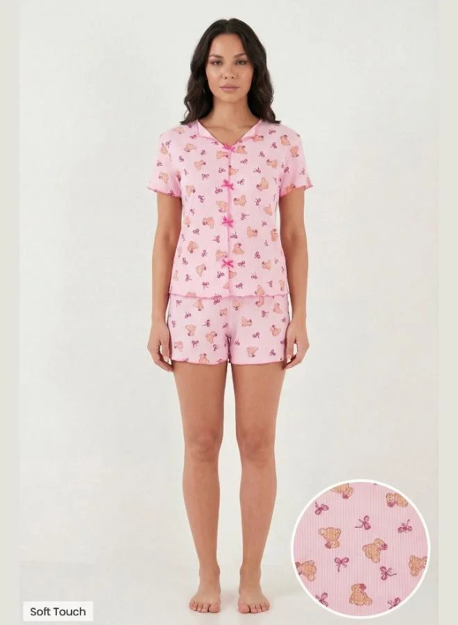 Lela Lela Regular Fit Patterned V-Neck Shorts Pajama Set Women's PAJAMA SET 65770837