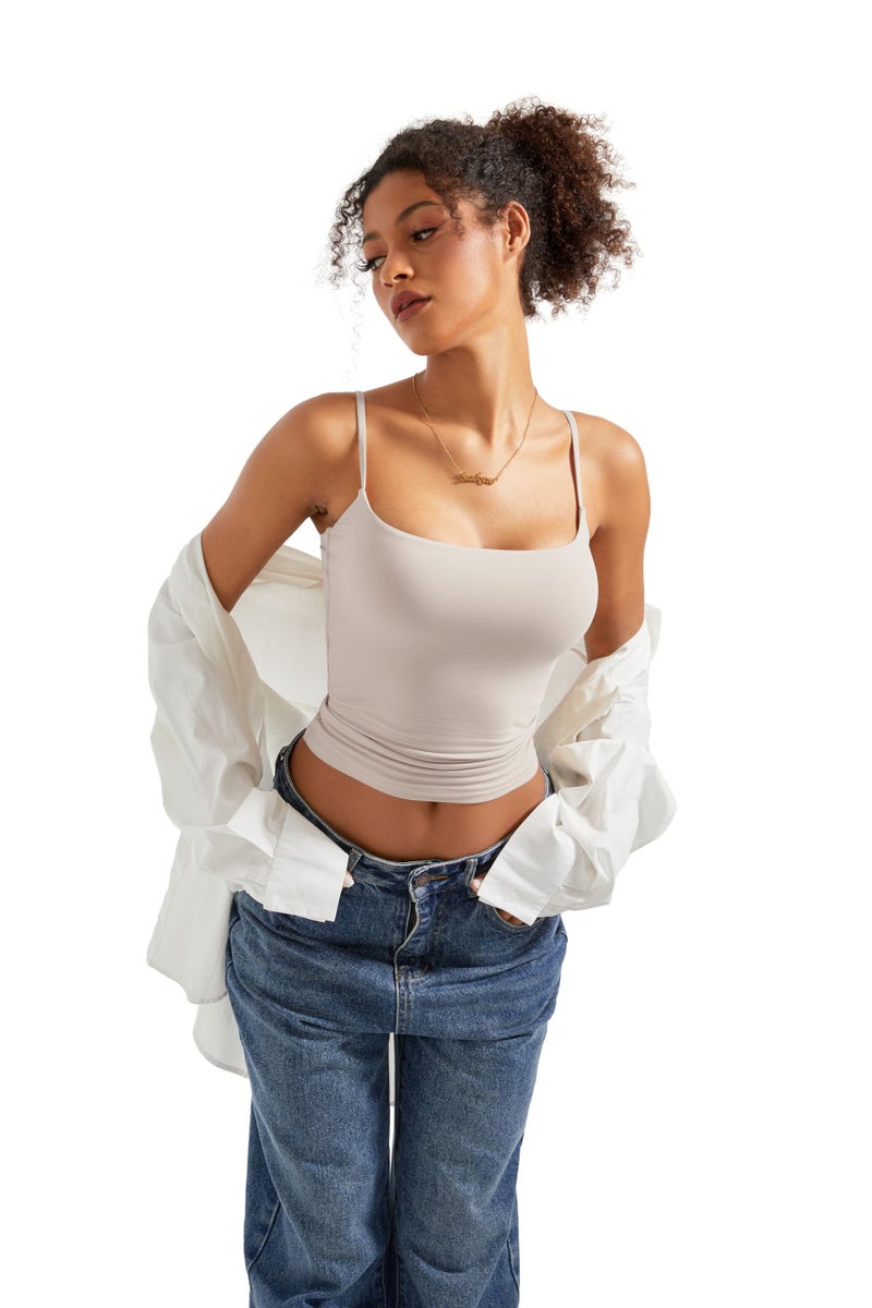 SUUKSESS Women Sexy Square Neck Tank Top Summer Going Out Tops Double Line Sleeveless Basic Cami Shirts (Lvory Apricot, S) - Image 4