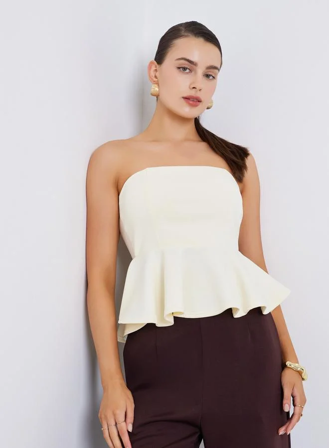 Styli Women Off-White Strapless Peplum Top